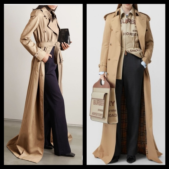 AUTH BURBERRY Long Tall Maxi Trench Coat Khaki Kensington Nova Check Sandringham